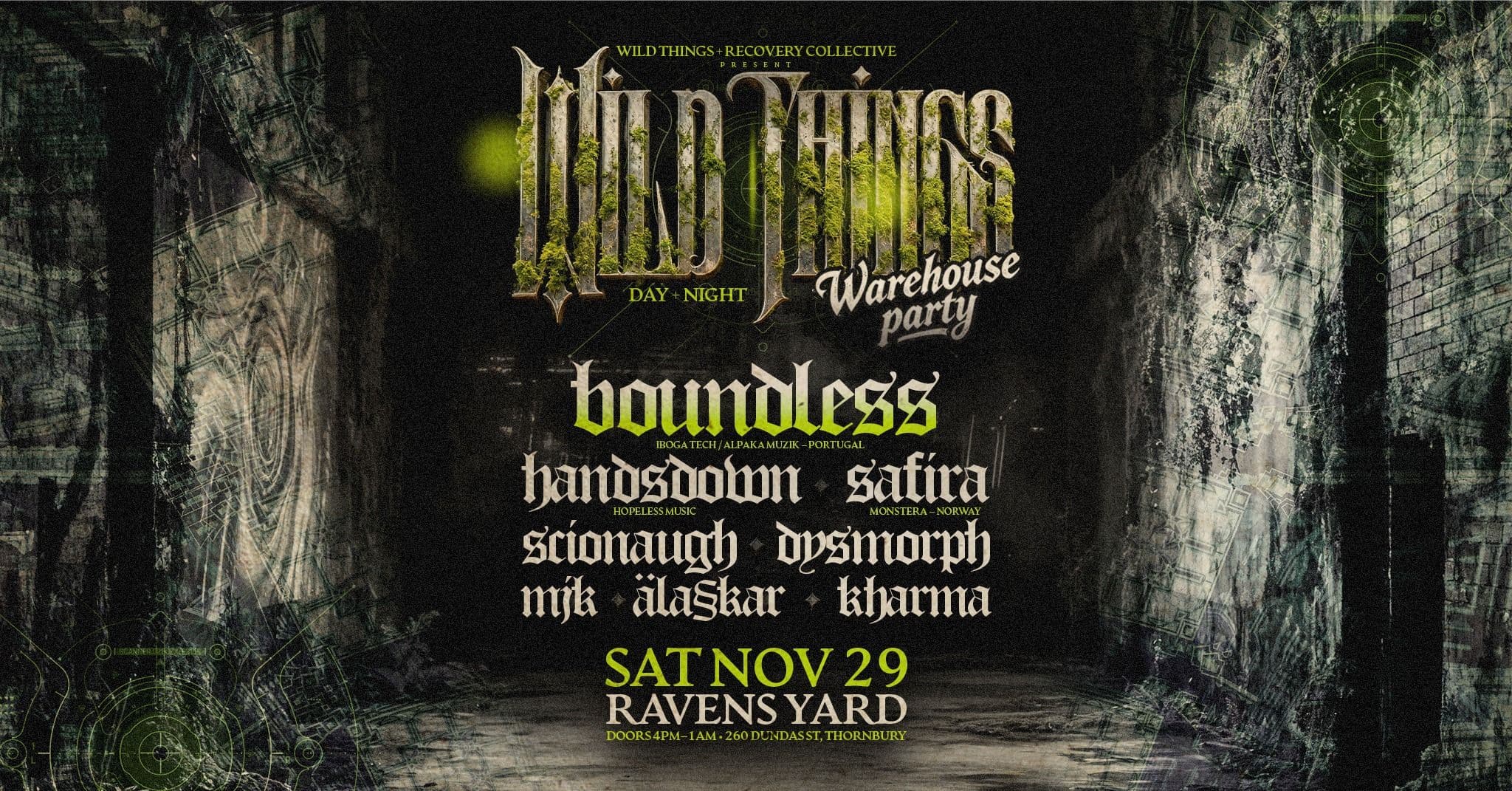 Poster for Wild Things x Recovery Collective present "BOUNDLESS" Warehouse Party