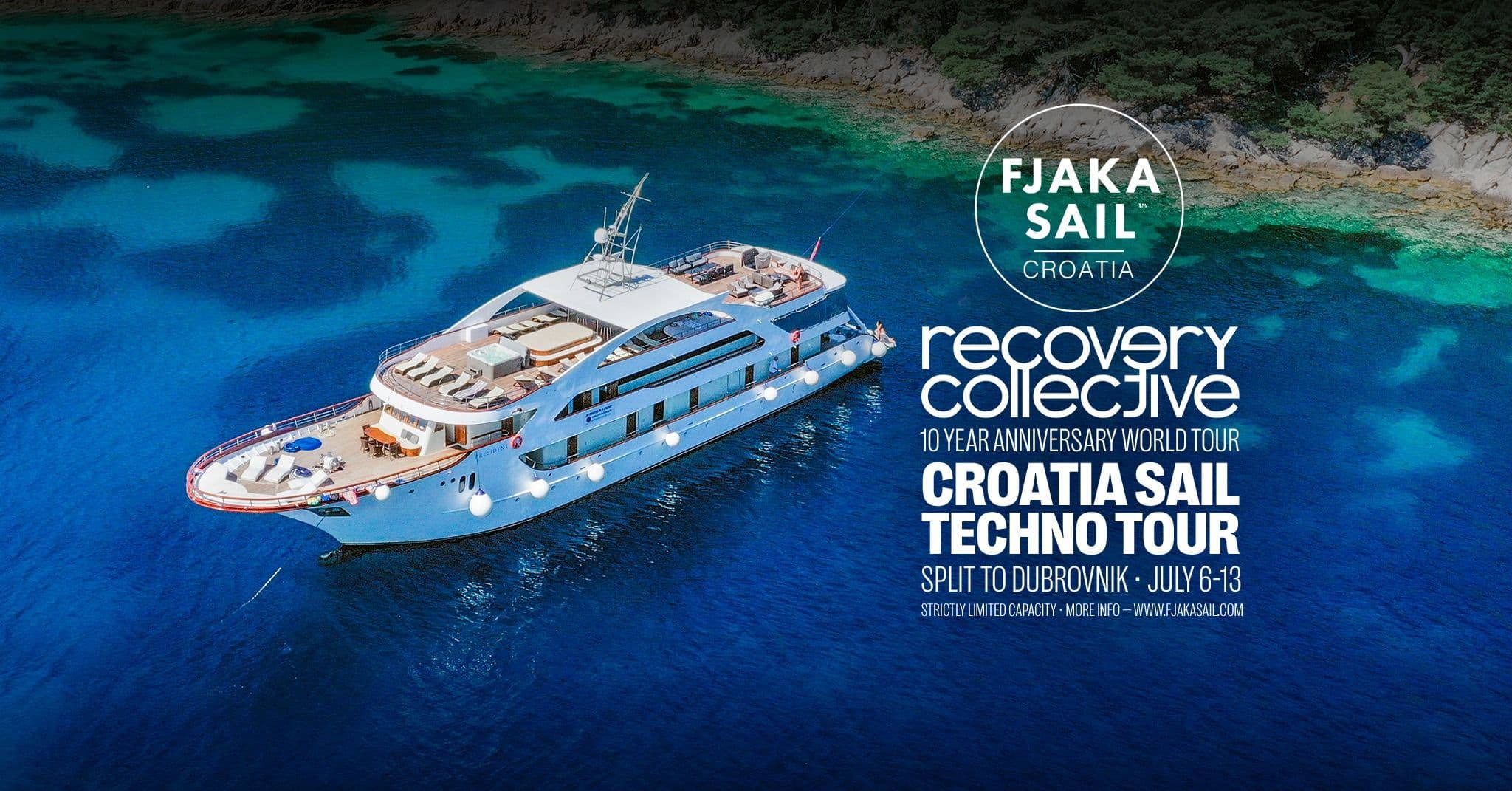 Poster for Fjaka Sail x 10 Years of Recovery Collective: Sail Croatia Techno Tour