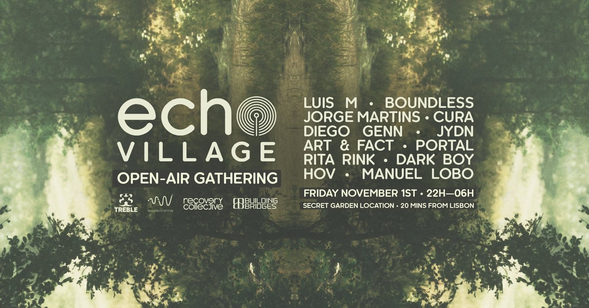 Poster for Echo Village • Open-Air Gathering • 16hr Secret Garden Playground